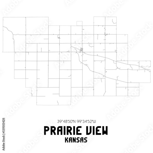 Prairie View Kansas. US street map with black and white lines.