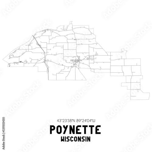 Poynette Wisconsin. US street map with black and white lines.