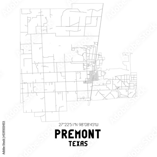 Premont Texas. US street map with black and white lines.
