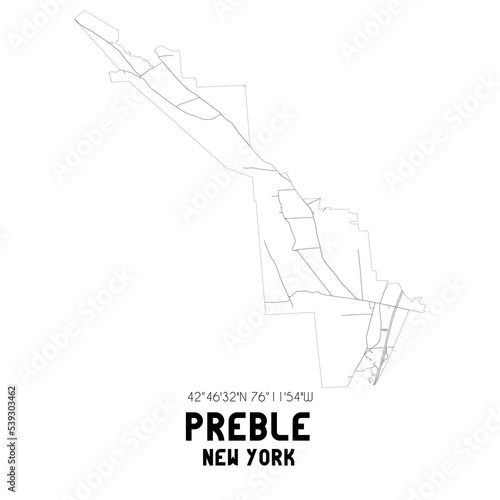 Preble New York. US street map with black and white lines. photo