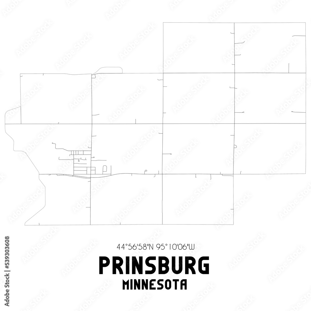Prinsburg Minnesota. US street map with black and white lines. Prinsburg Minnesota. US street map with black and white lines.