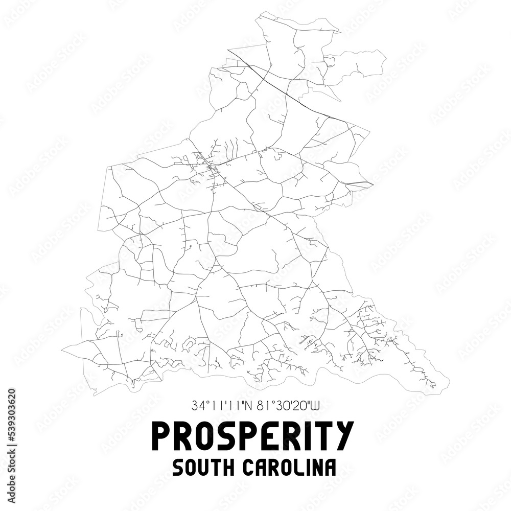 Prosperity South Carolina. US street map with black and white lines. Prosperity South Carolina. US street map with black and white lines.