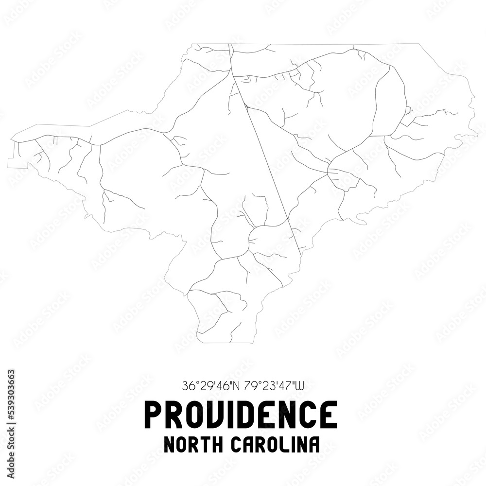 Providence North Carolina. US street map with black and white lines.