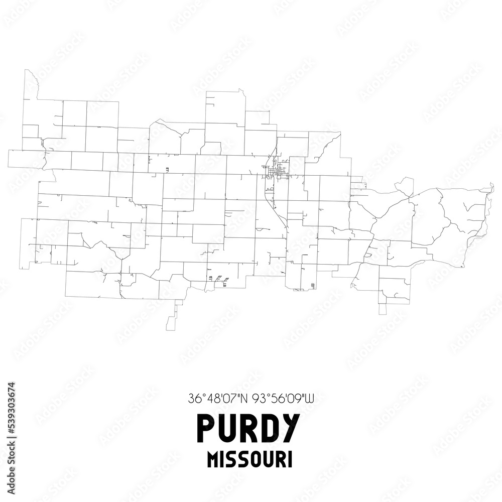 Purdy Missouri. US street map with black and white lines. Purdy Missouri. US street map with black and white lines.