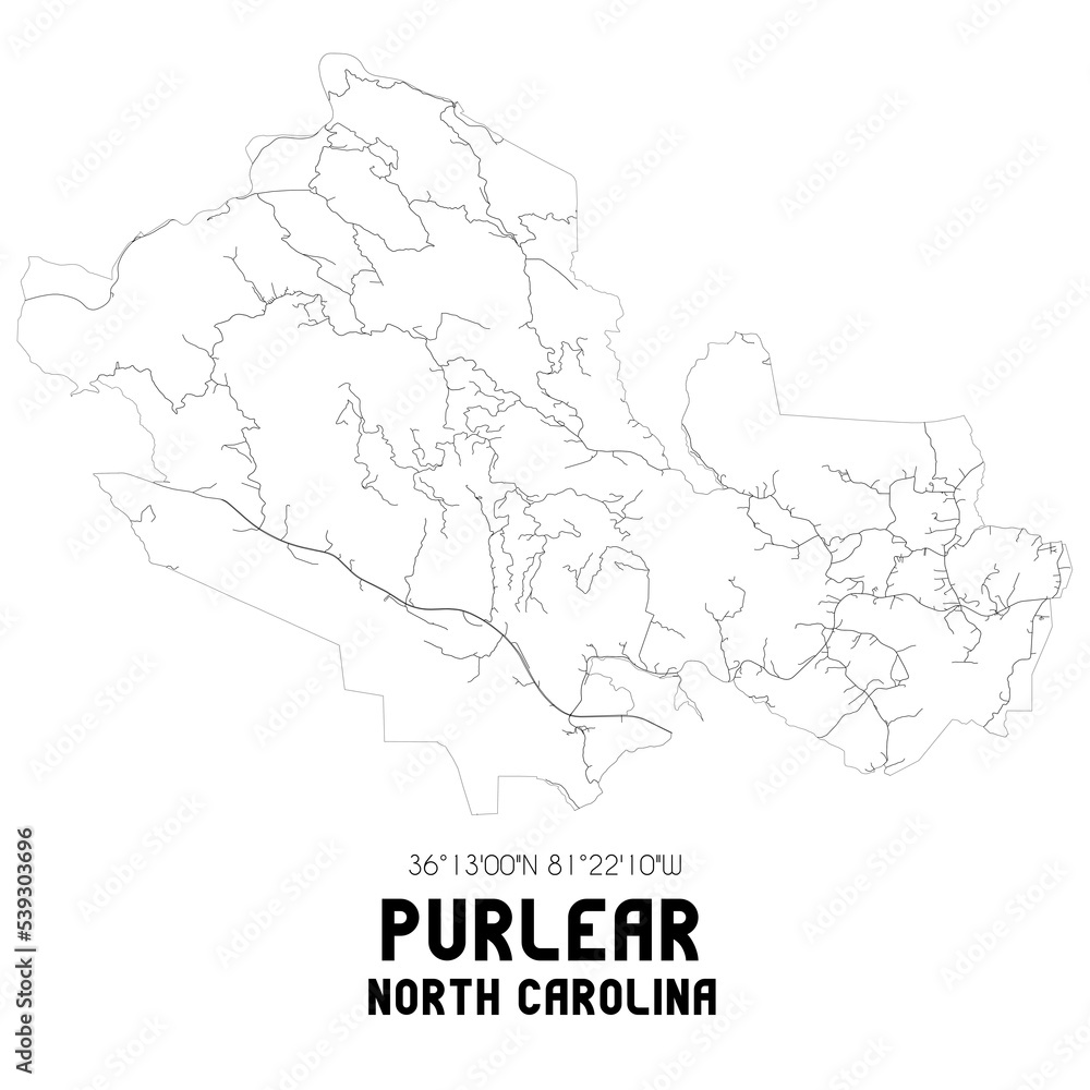 Purlear North Carolina. US street map with black and white lines.