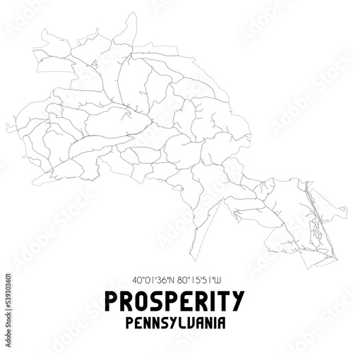 Prosperity Pennsylvania. US street map with black and white lines.