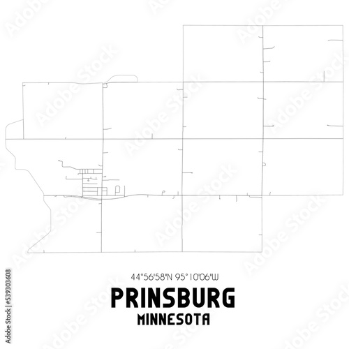 Prinsburg Minnesota. US street map with black and white lines.
