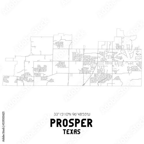 Prosper Texas. US street map with black and white lines. photo
