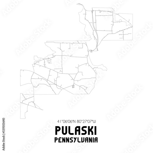 Pulaski Pennsylvania. US street map with black and white lines.