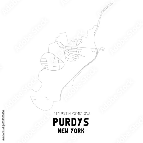 Purdys New York. US street map with black and white lines.