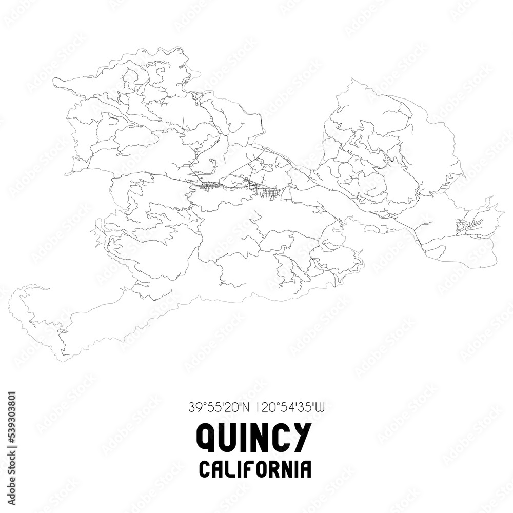 Quincy California. US street map with black and white lines.