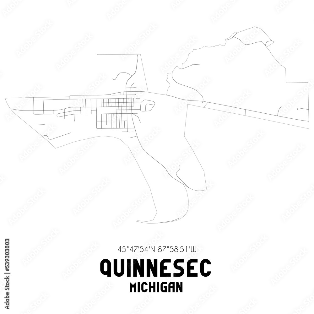 Quinnesec Michigan. US street map with black and white lines.