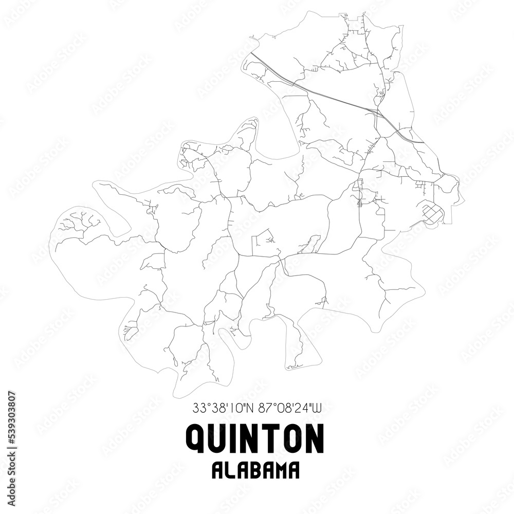 Quinton Alabama. US street map with black and white lines.