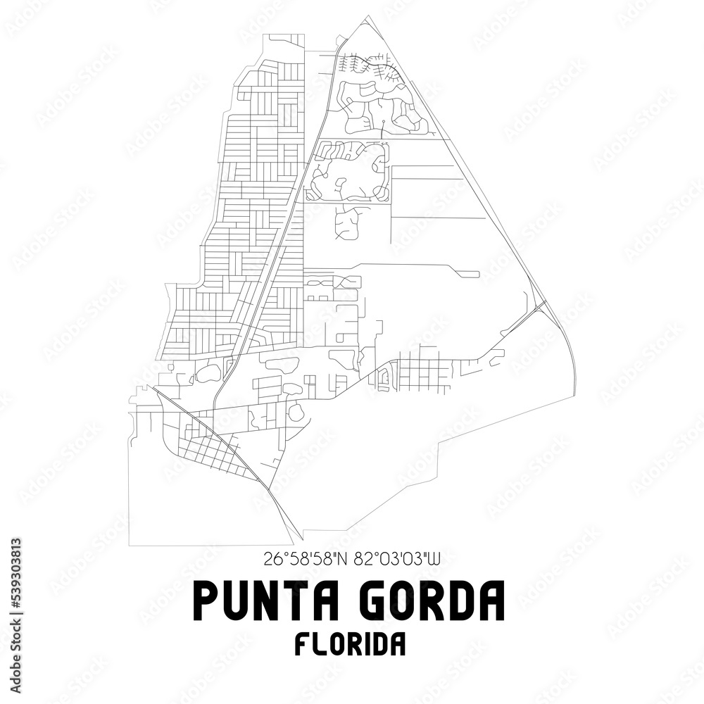 Punta Gorda Florida. US street map with black and white lines.