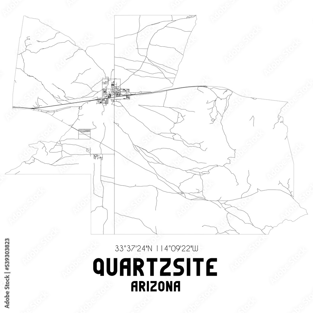 Quartzsite Arizona. US street map with black and white lines. Stock