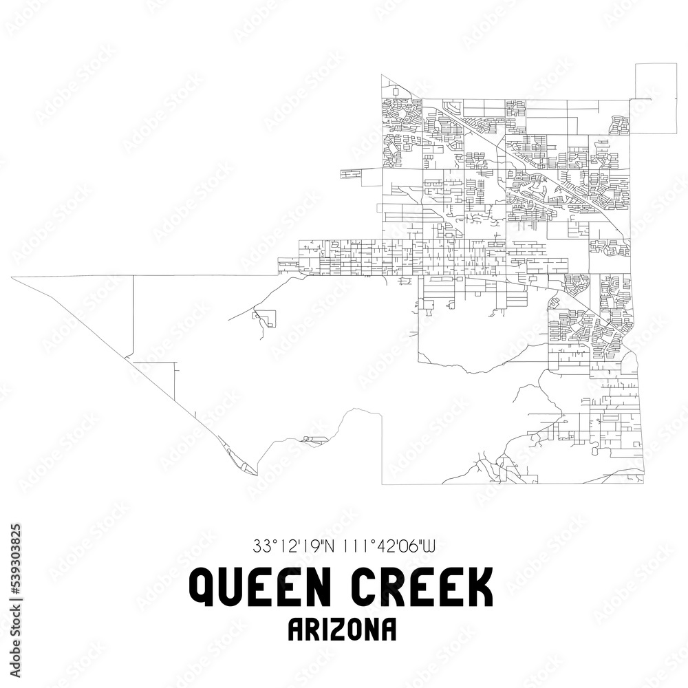Queen Creek Arizona. US street map with black and white lines.