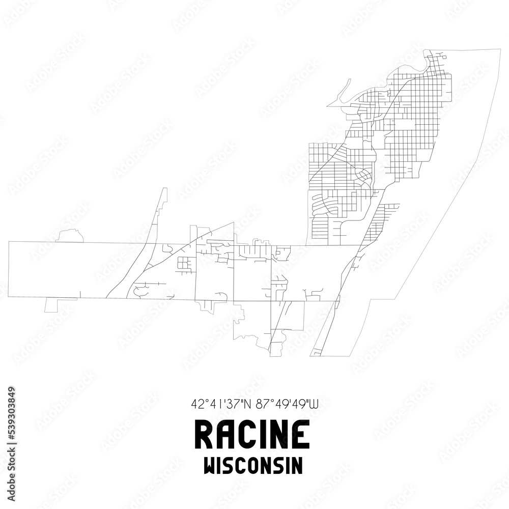 Racine Wisconsin. US street map with black and white lines. Racine Wisconsin. US street map with black and white lines.