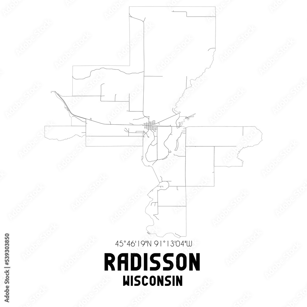 Radisson Wisconsin. US street map with black and white lines. Radisson Wisconsin. US street map with black and white lines.