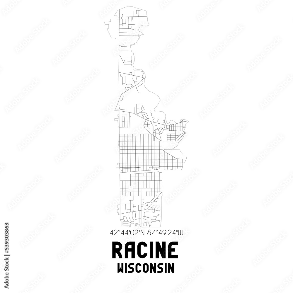 Racine Wisconsin. US street map with black and white lines. Racine Wisconsin. US street map with black and white lines.