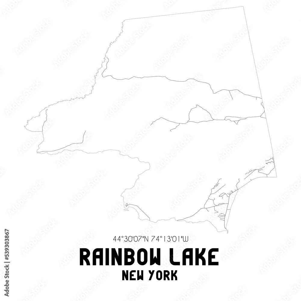 Rainbow Lake New York. US street map with black and white lines.