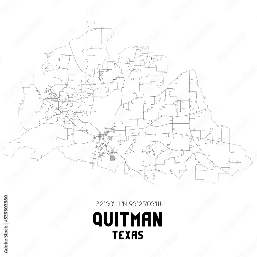 Quitman Texas. US street map with black and white lines.