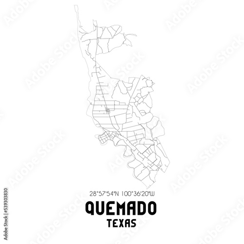Quemado Texas. US street map with black and white lines.