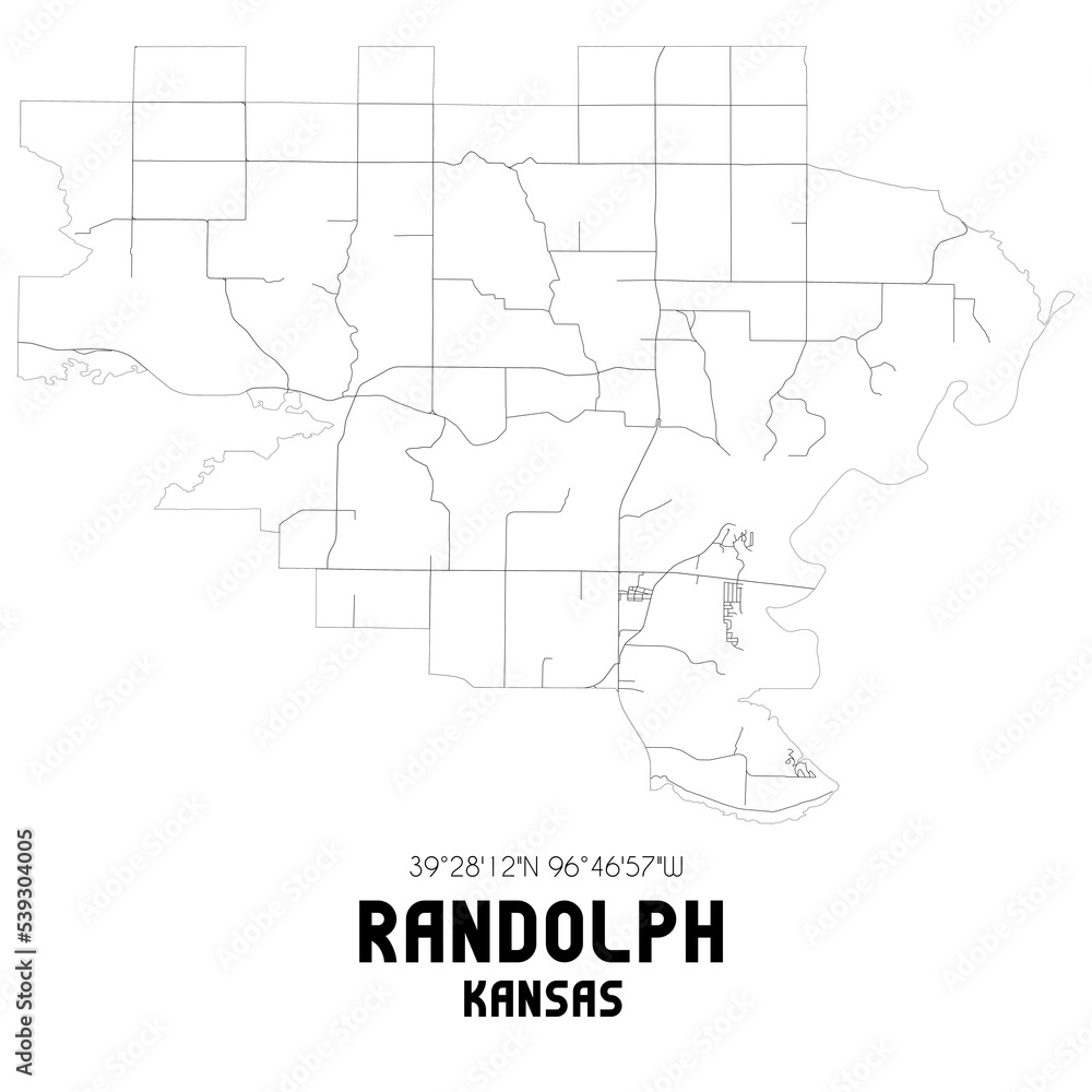 Naklejka premium Randolph Kansas. US street map with black and white lines.