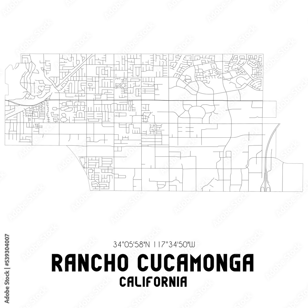Rancho Cucamonga California. US street map with black and white lines. Rancho Cucamonga California. US street map with black and white lines.
