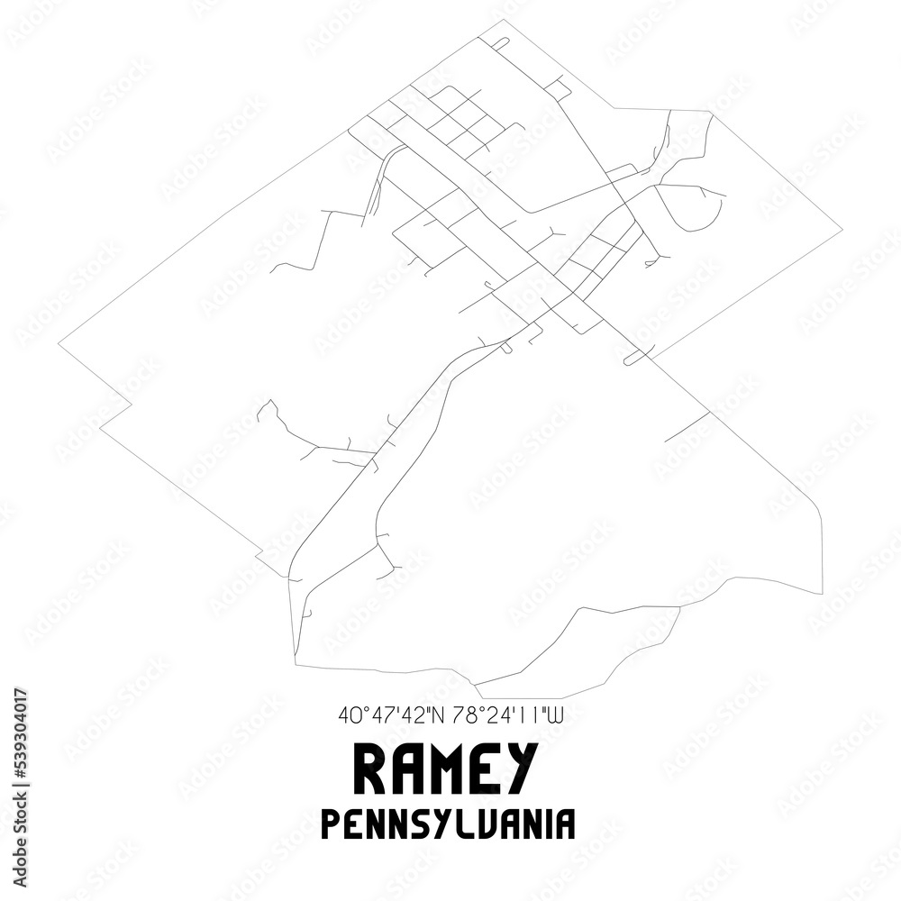 Fototapeta premium Ramey Pennsylvania. US street map with black and white lines.