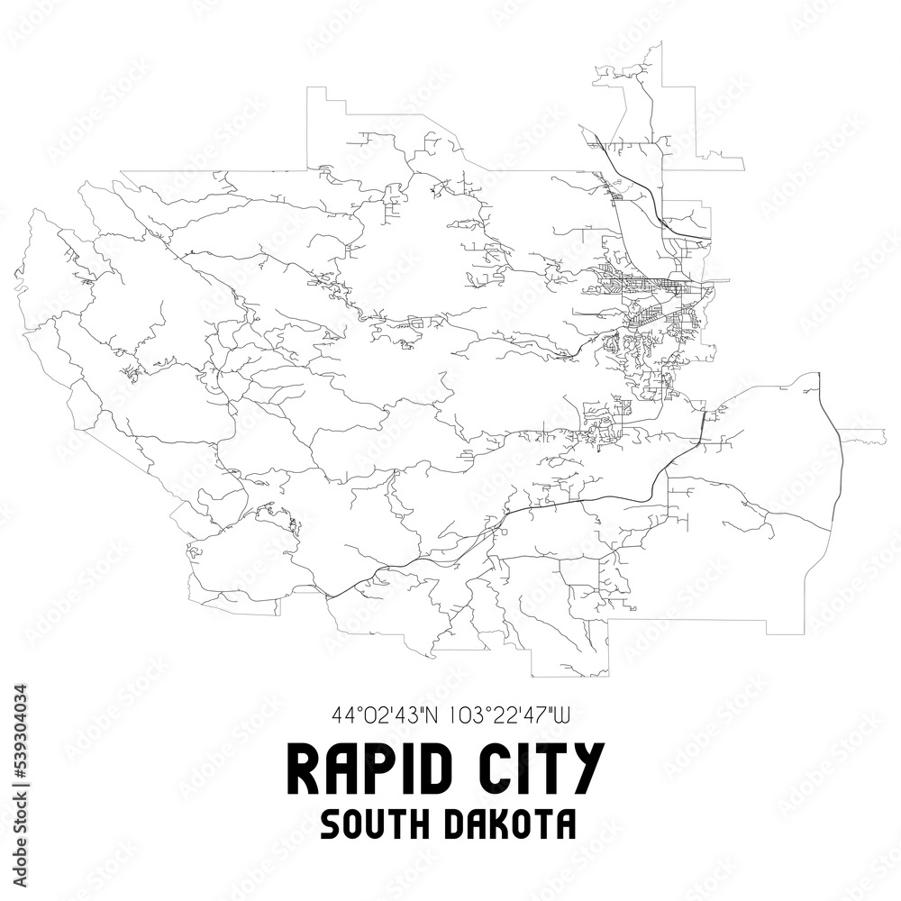 Rapid City South Dakota. US street map with black and white lines