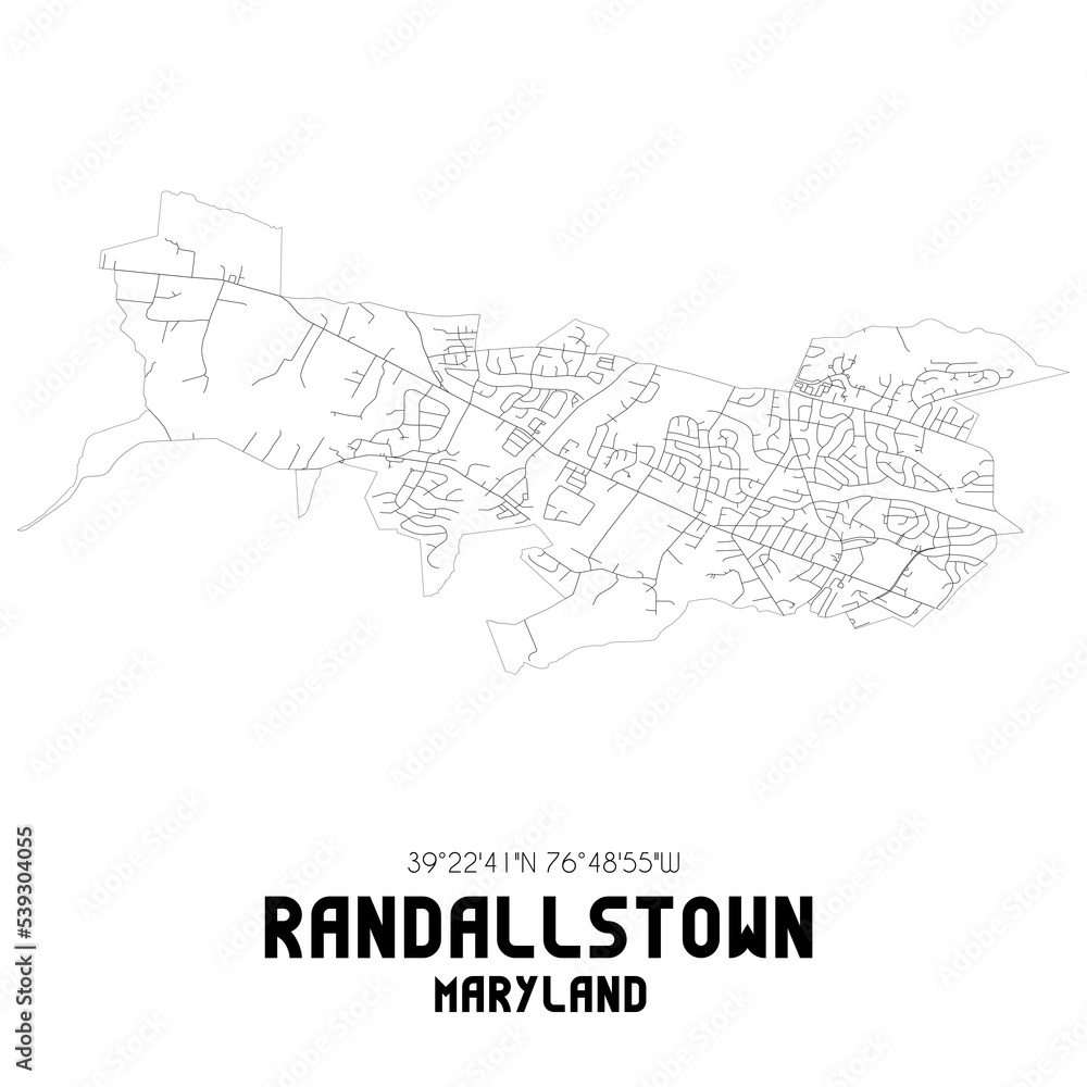 Randallstown Maryland. US street map with black and white lines.