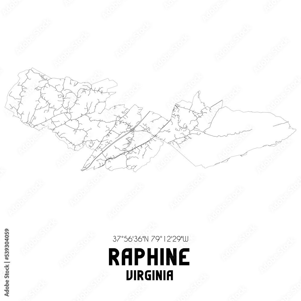 Raphine Virginia. US street map with black and white lines. Raphine Virginia. US street map with black and white lines.