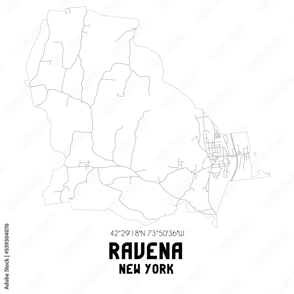 Ravena New York. US street map with black and white lines.
