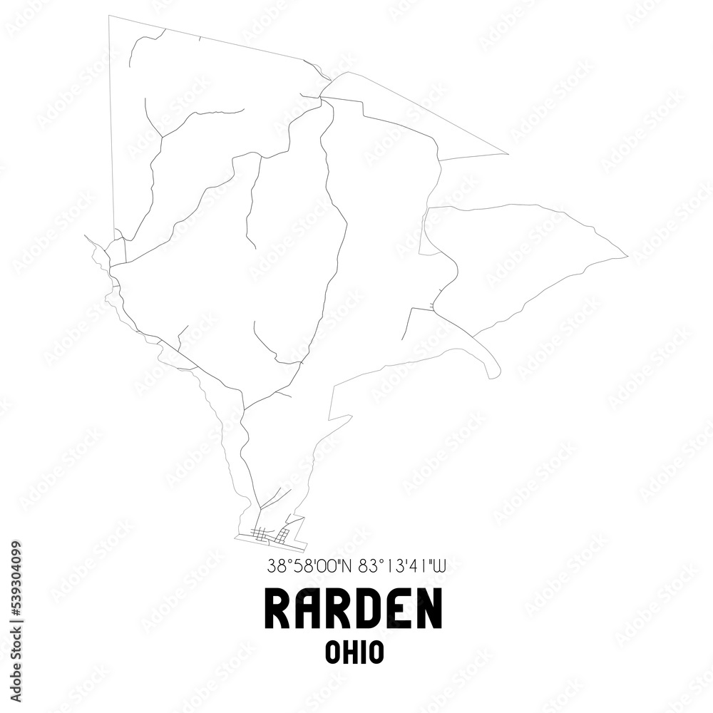 Rarden Ohio. US street map with black and white lines.