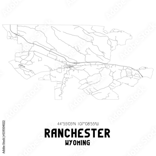 Ranchester Wyoming. US street map with black and white lines. photo