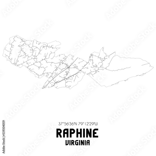 Raphine Virginia. US street map with black and white lines.