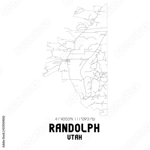 Randolph Utah. US street map with black and white lines.