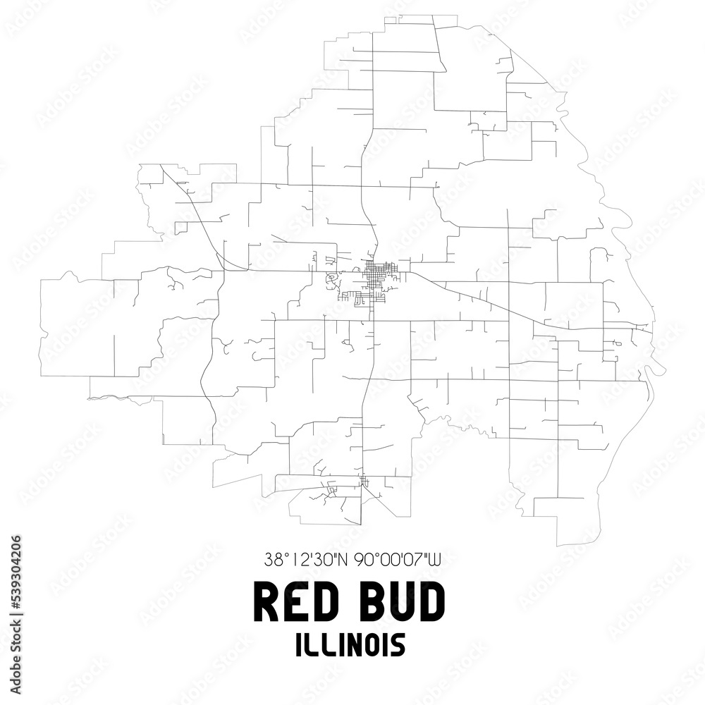 Red Bud Illinois. US street map with black and white lines.