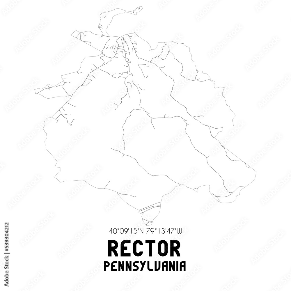 Rector Pennsylvania. US street map with black and white lines.
