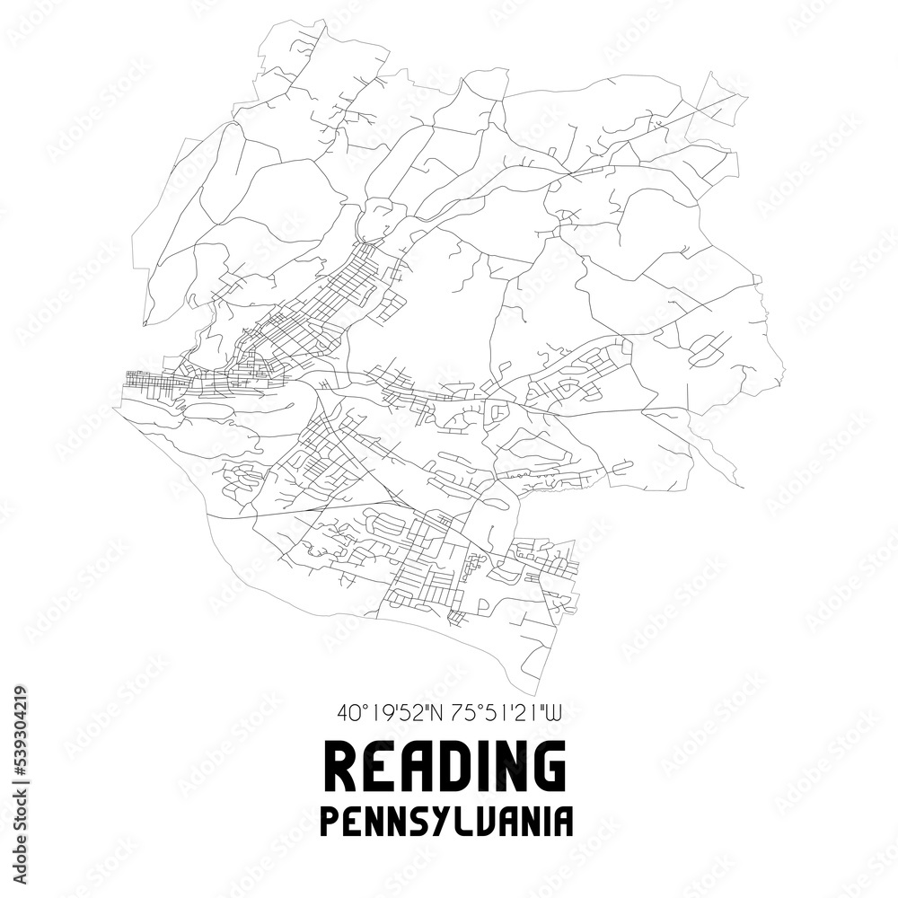 Reading Pennsylvania. US street map with black and white lines. Reading Pennsylvania. US street map with black and white lines.