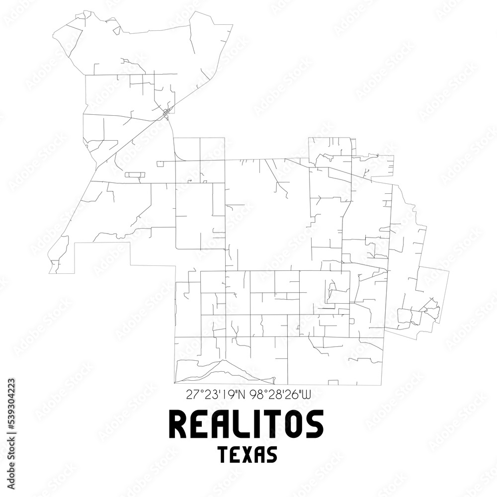 Realitos Texas. US street map with black and white lines.