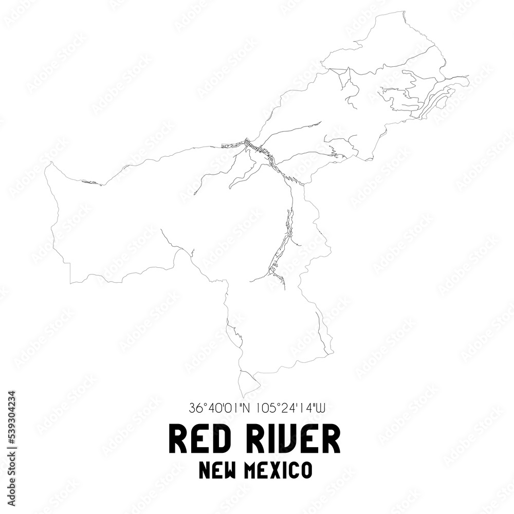 Red River New Mexico. US street map with black and white lines.