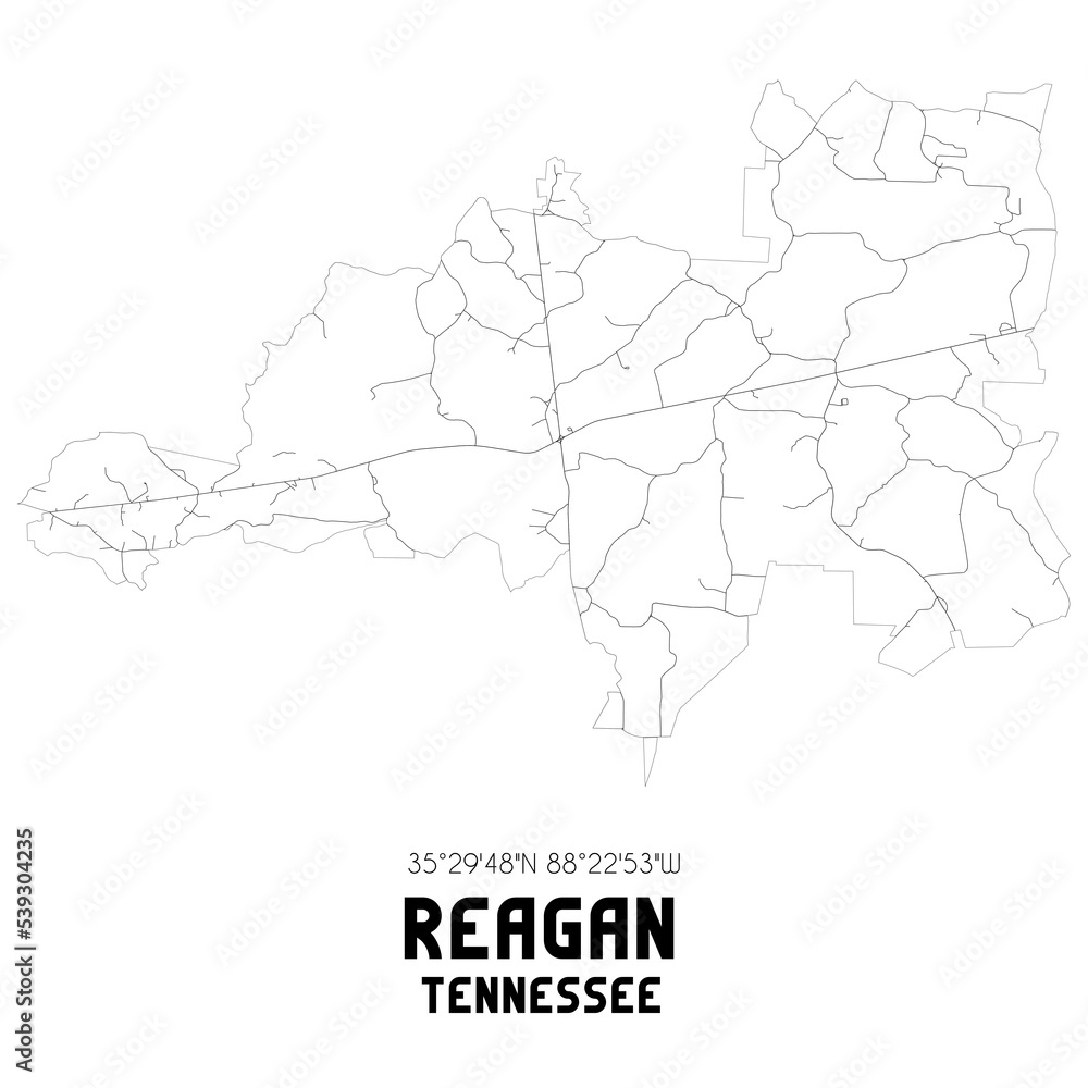Reagan Tennessee. US street map with black and white lines.