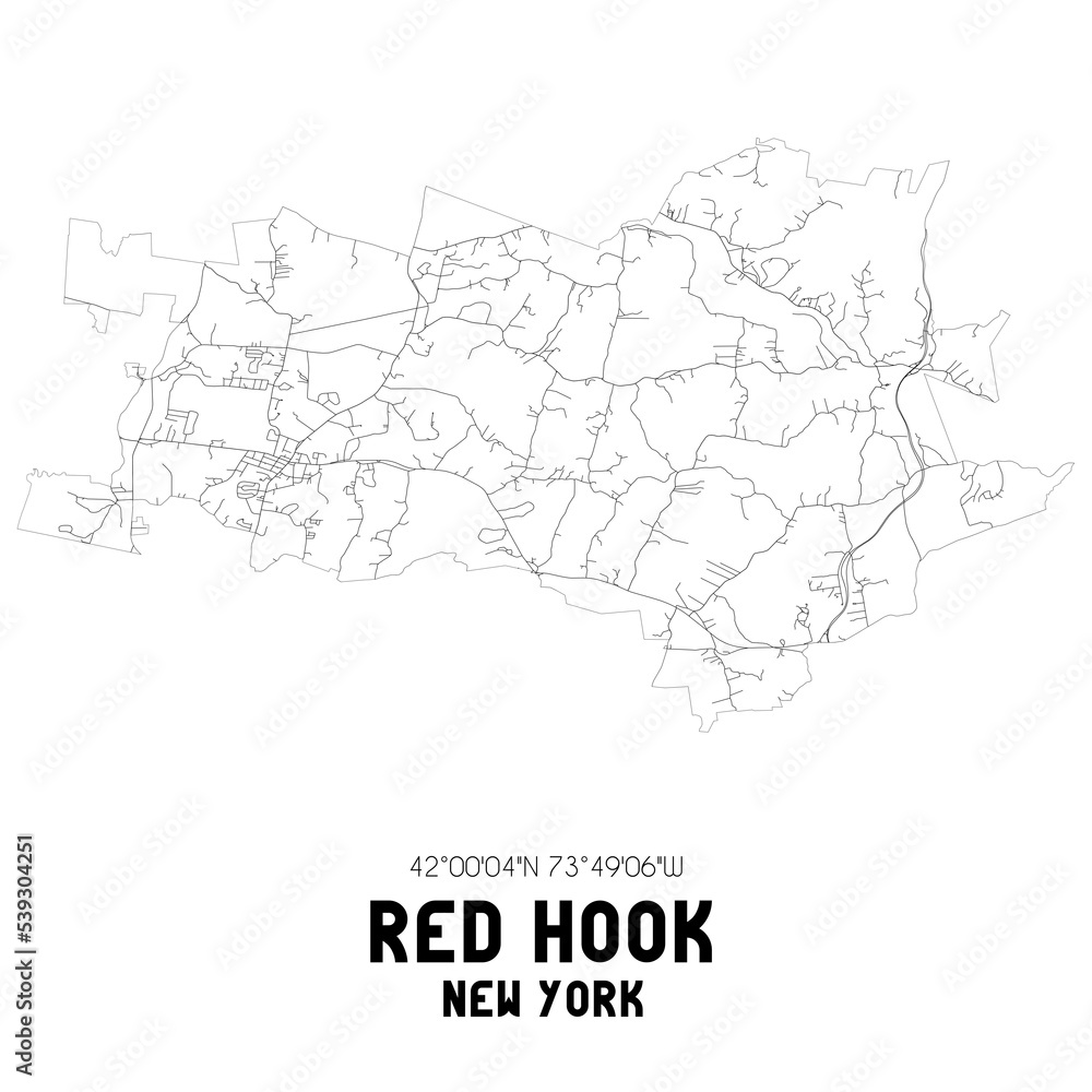 Red Hook New York. US street map with black and white lines.