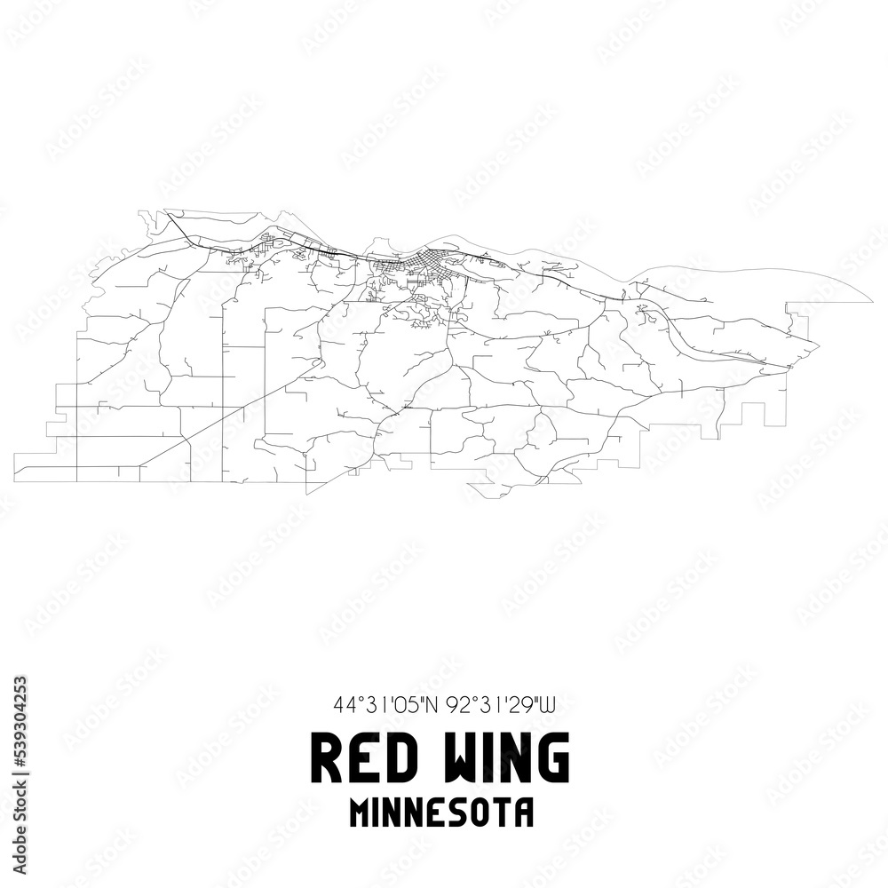 Red Wing Minnesota. US street map with black and white lines. ilustración de Stock Adobe Stock
