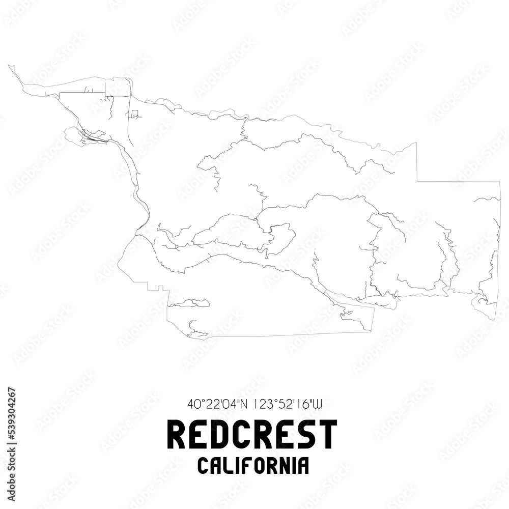 Obraz premium Redcrest California. US street map with black and white lines.