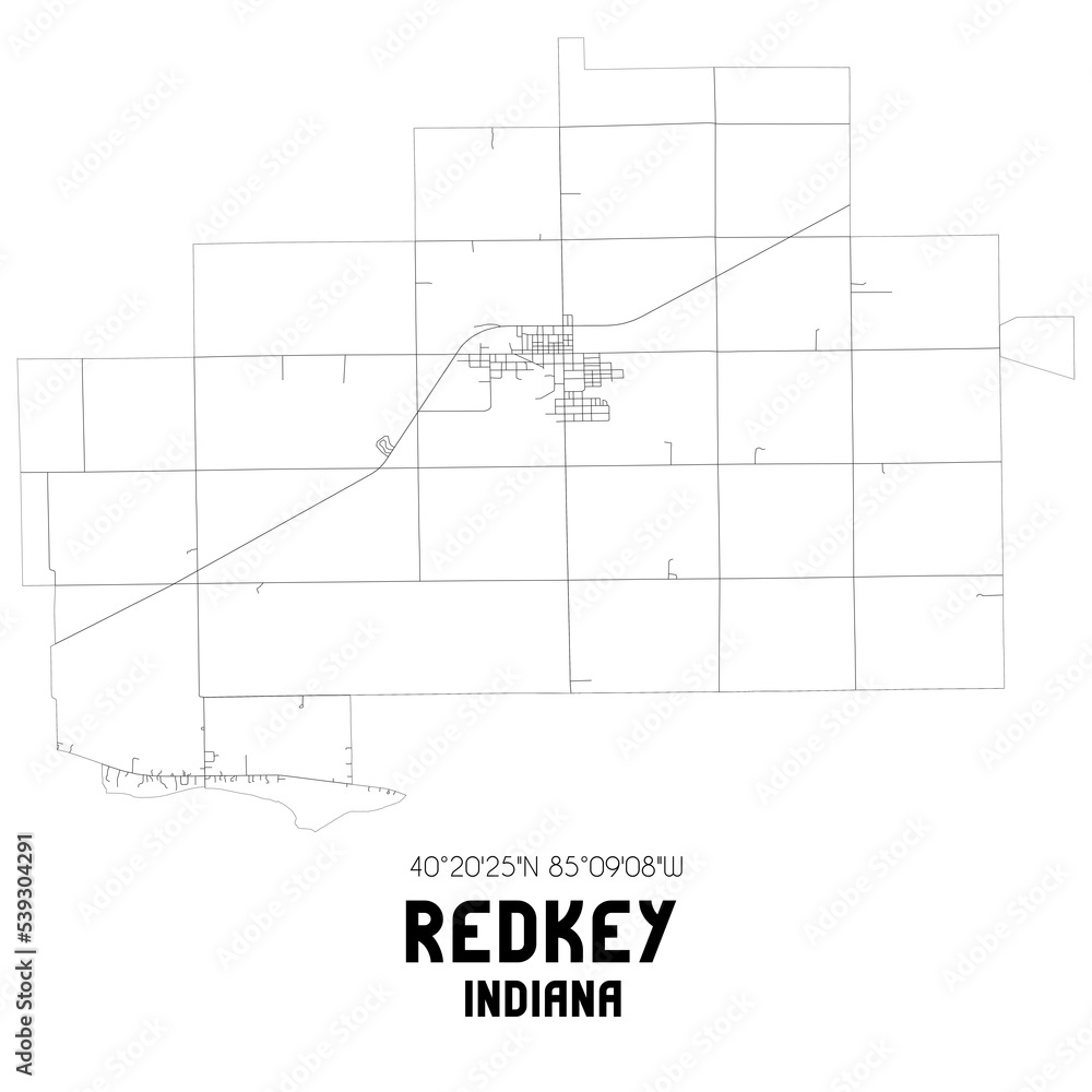 Redkey Indiana. US street map with black and white lines.