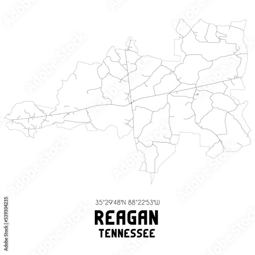 Reagan Tennessee. US street map with black and white lines.