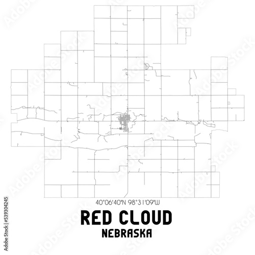 Red Cloud Nebraska. US street map with black and white lines.
