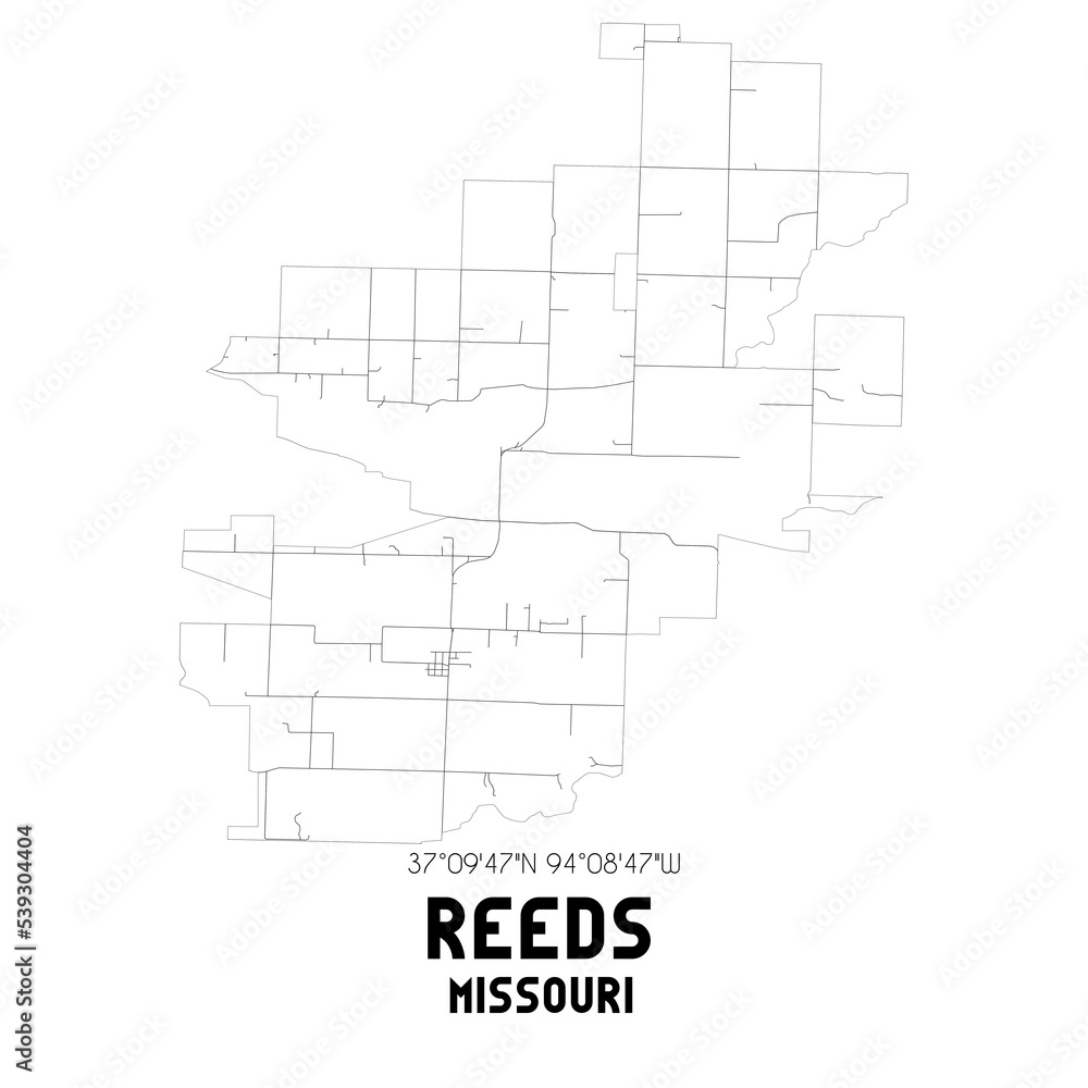 Reeds Missouri. US street map with black and white lines. Reeds Missouri. US street map with black and white lines.